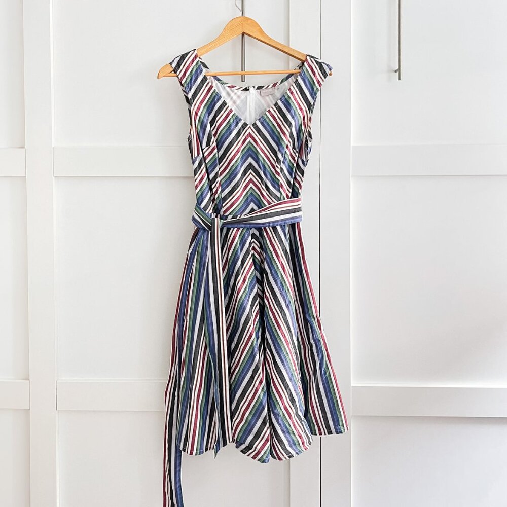 Eshakti Multicolor Chevron Striped A-line Dress | US8